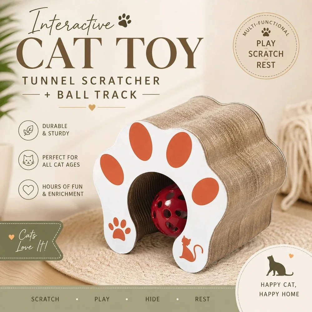 Cat Scratcher Toy w/‎ Ball Interactive Cat Scratcher Durable Cardboard